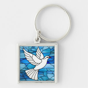 White Dove on Stained Glass Key Ring