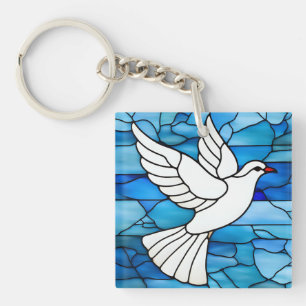 White Dove on Stained Glass Key Ring