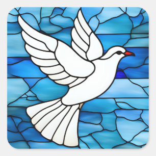 White Dove on Stained Glass Square Sticker