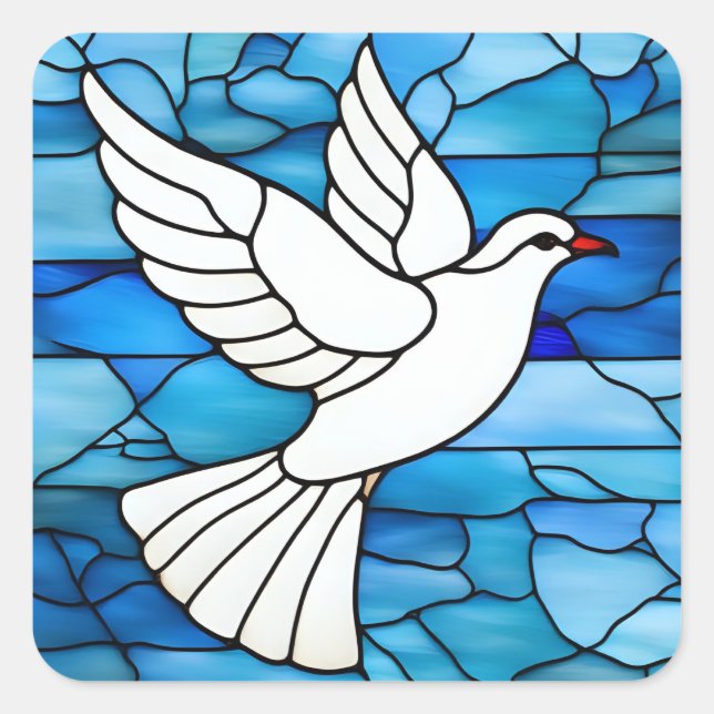 White Dove on Stained Glass Square Sticker (Front)