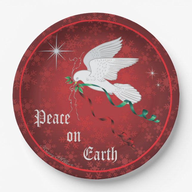 White Dove, Peace On Earth Paper Plate (Front)