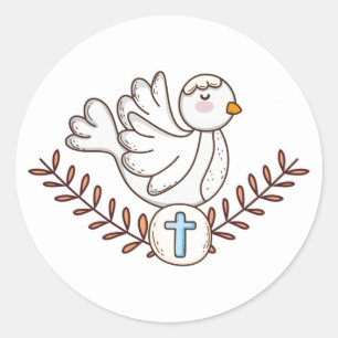White Dove Religious Baptism Christening Classic Round Sticker