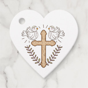 White Dove Religious Cross Baptism Christening Favour Tags