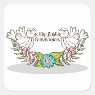 White Dove Religious First Communion Square Sticker