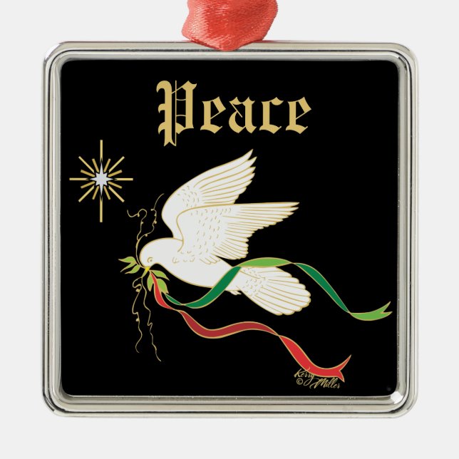 White Dove Spreading Peace Metal Ornament (Front)
