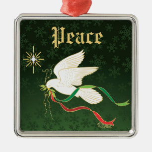 White Dove Spreading Peace Metal Ornament