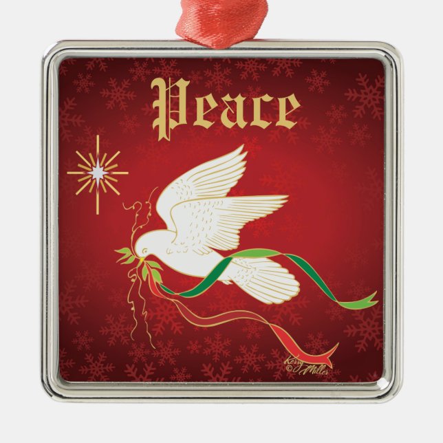 White Dove Spreading Peace Metal Ornament (Front)