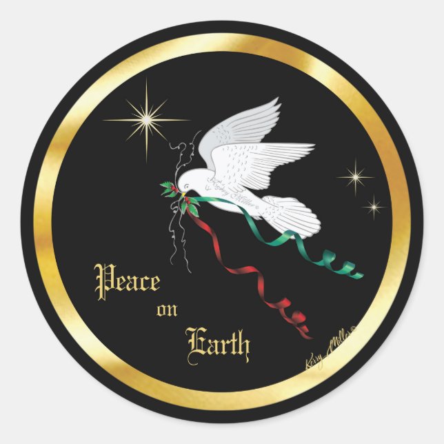 White Dove Spreading Peace On Earth Classic Round Sticker (Front)