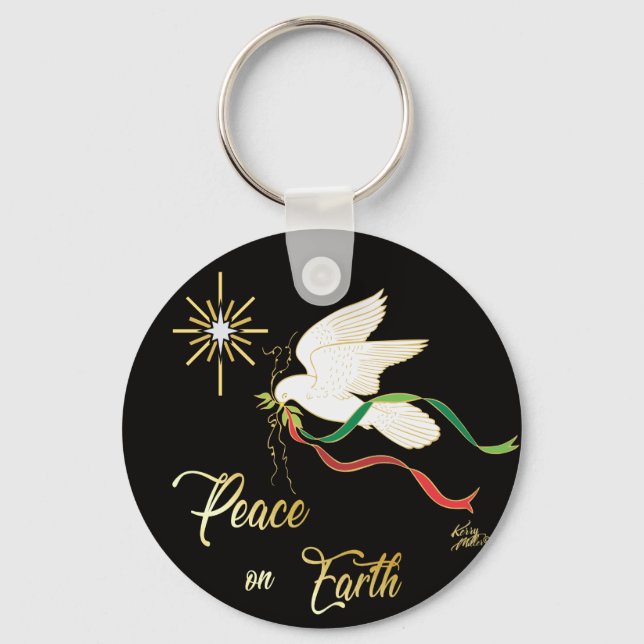 White Dove Spreading Peace On Earth Key Ring (Front)