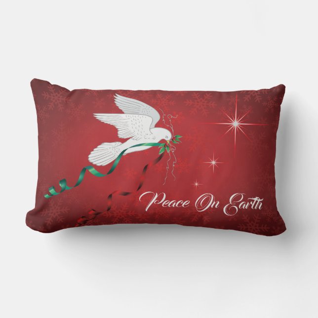 White Dove Spreading Peace On Earth Lumbar Cushion (Front)