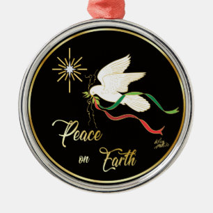 White Dove Spreading Peace On Earth Metal Ornament
