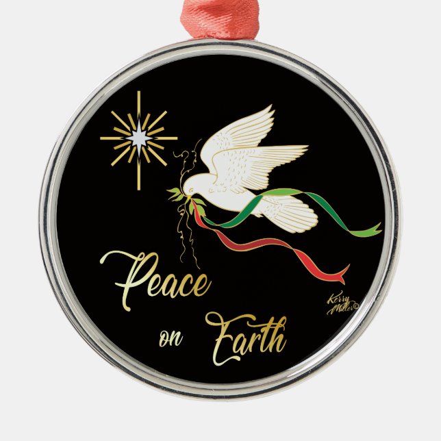 White Dove Spreading Peace On Earth Metal Ornament (Front)