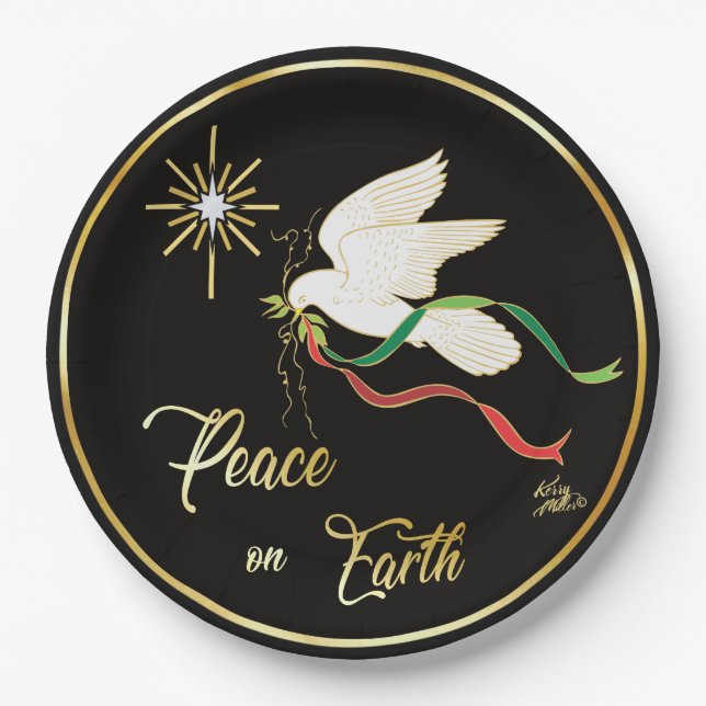 White Dove Spreading Peace On Earth Paper Plate (Front)
