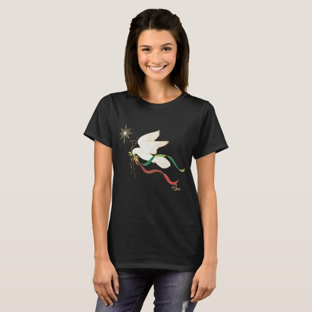 White Dove Spreading Peace On Earth T-Shirt (Front Full)