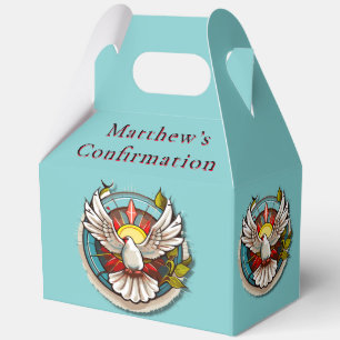 White Dove Teal Blue Confirmation Celebration Favour Box