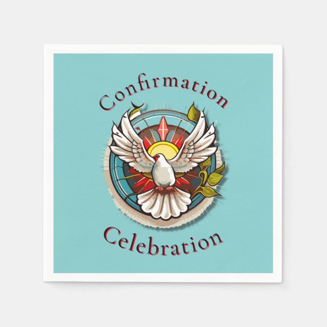 White Dove Teal Blue Confirmation Celebration  Napkin (Front)