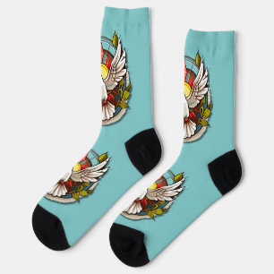 White Dove Teal Blue Confirmation Celebration  Socks