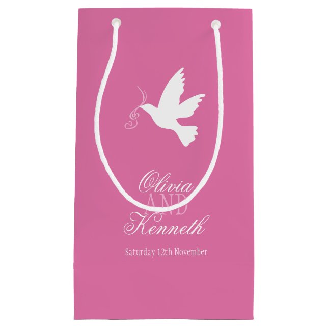 White dove wedding thank you personalised gift bag (Front)
