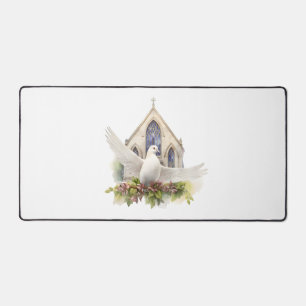 White Dove With Church Desk Mat