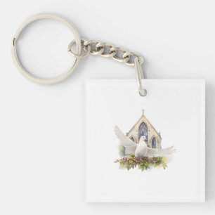 White Dove with Church Key Ring