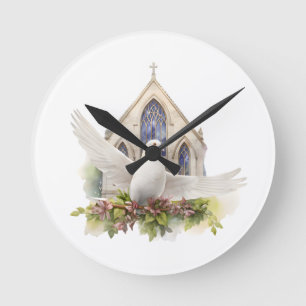 White Dove with Church Round Clock