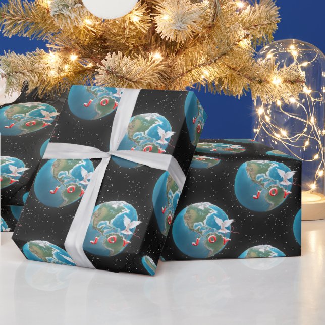 White Dove With JOY On Earth Wrapping Paper (Holidays)