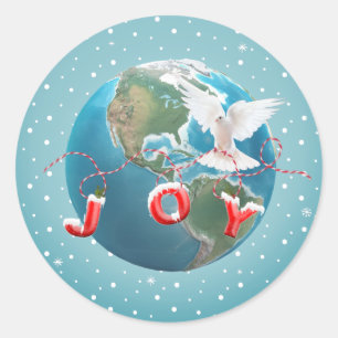 White Dove With JOY Text Classic Round Sticker