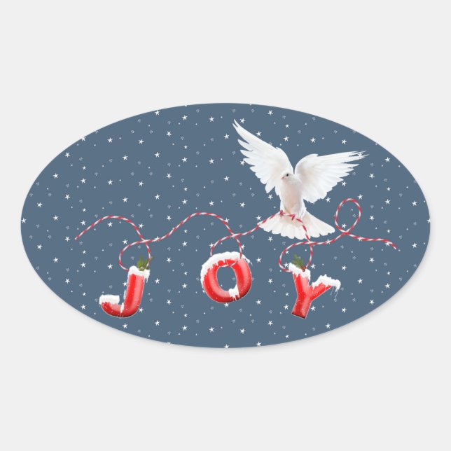 White Dove With JOY Text Oval Sticker (Front)