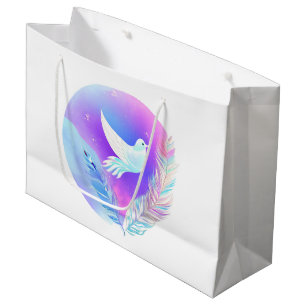 White Dove with Pink and Blue Feathers Large Gift Bag