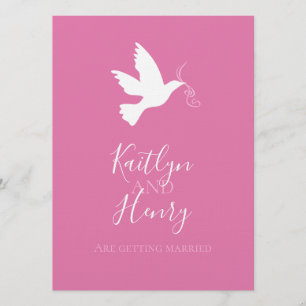 White dove with pink ribbons invitation