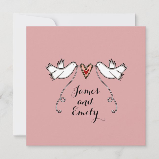 White Doves and Love Heart Wedding Invitation (Front)