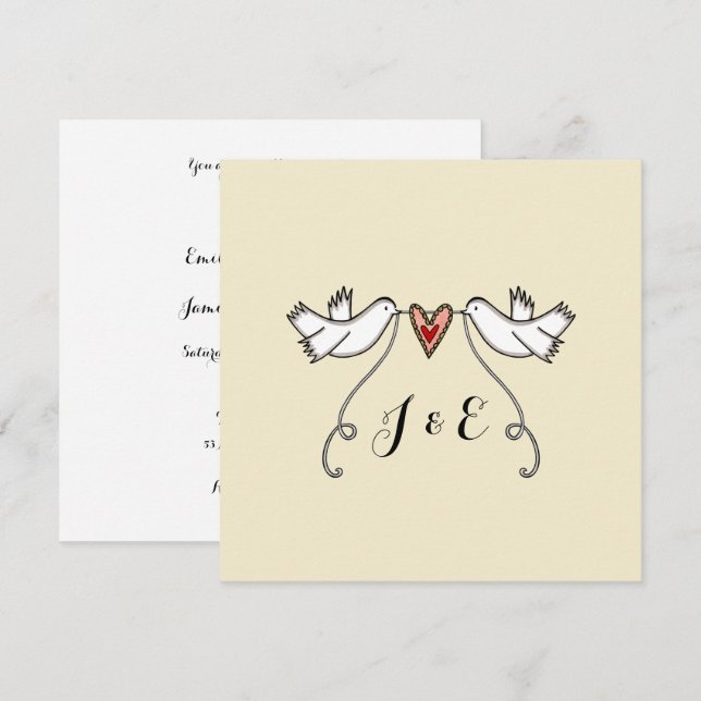 White Doves and Love Heart Wedding Invitation (Front/Back)