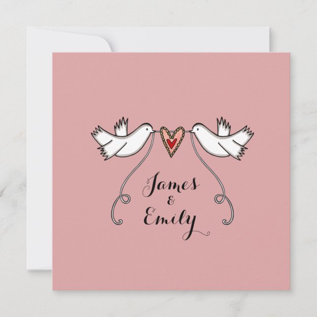 White Doves and Love Heart Wedding Invitation (Front)