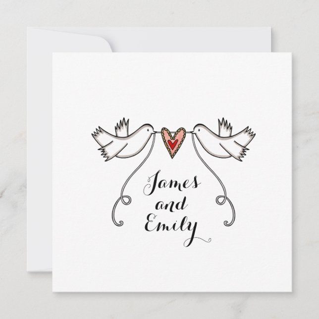 White Doves and Love Heart Wedding Invitation (Front)