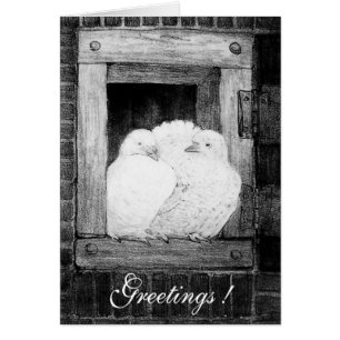 WHITE DOVES AT THE WINDOW, black and white