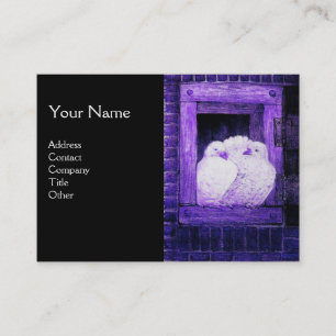 WHITE DOVES AT THE WINDOW,monogram blue black Business Card