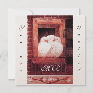 WHITE DOVES AT THE WINDOW monogram,gold metallic Invitation