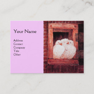 WHITE DOVES AT THE WINDOW,monogram red pink Business Card