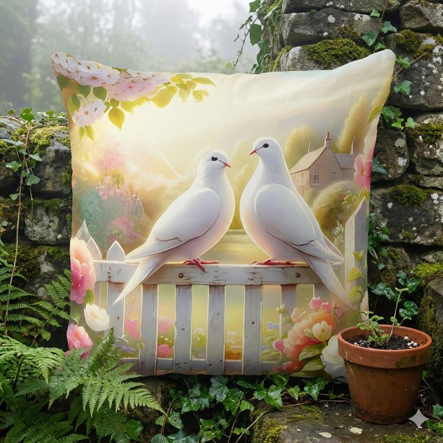 White Doves Cottage Garden Cushion (White Doves Cottage Garden Throw Pillow Mockup A)