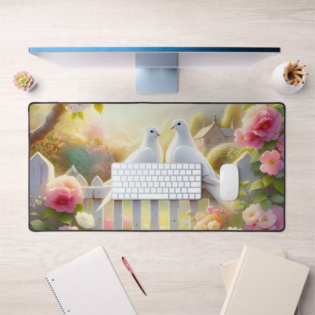 White Doves Cottage Garden Desk Mat (Office 1)