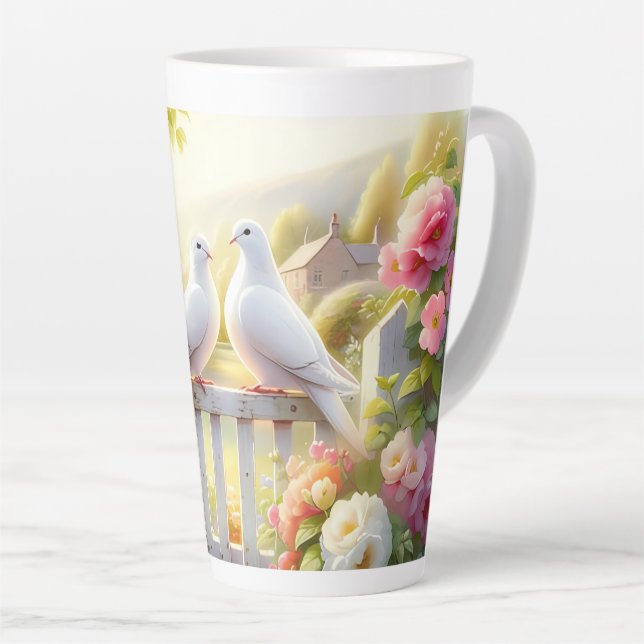 White Doves Cottage Garden Latte Mug (Right Angle)