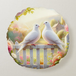 White Doves Cottage Garden Round Cushion