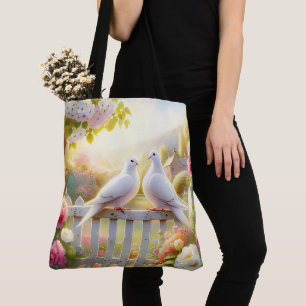 White Doves Cottage Garden Tote Bag