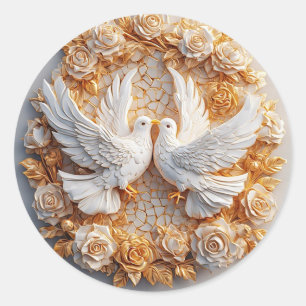 White Doves for Elegant Gift & Decor 🕊️🌸 Classic Round Sticker