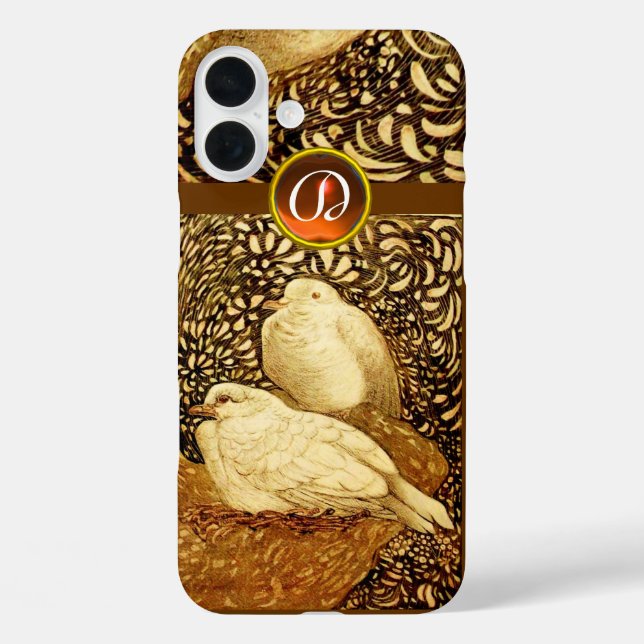 WHITE DOVES IN BROWN SEPIA,GEM STONE MONOGRAM Case-Mate iPhone CASE (Back)