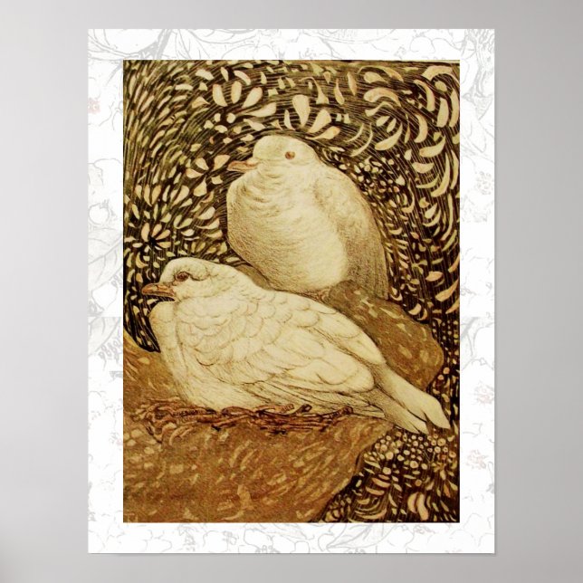 WHITE DOVES IN BROWN SEPIA POSTER (Front)