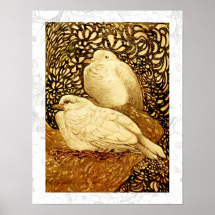 WHITE DOVES IN BROWN SEPIA POSTER