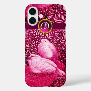 WHITE DOVES IN PINK FUCHSIA MONOGRAM iPhone 16 PLUS CASE
