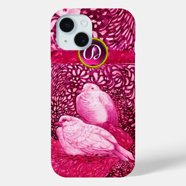 WHITE DOVES IN PINK FUCHSIA MONOGRAM Case-Mate iPhone CASE (Back)