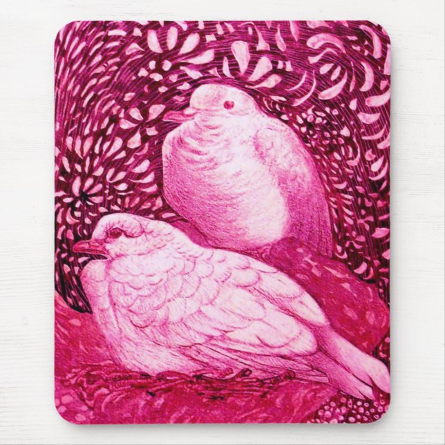 WHITE DOVES IN PINK FUCHSIA MOUSE PAD (Front)